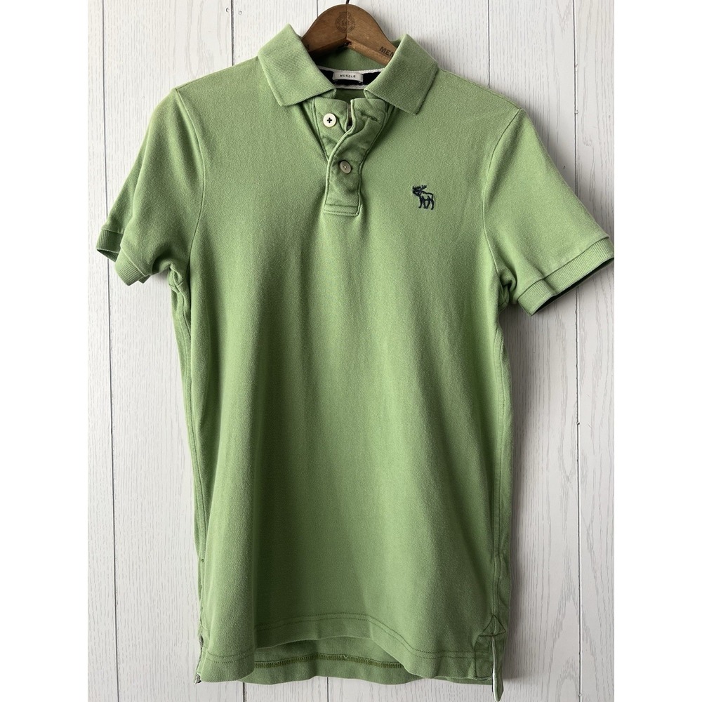 Abercrombie Fitch Muscle Fit Polo Shirt Mens S Green Moose Logo 100% Cotton